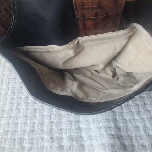 Brahmin Black and Brown Croc Embossed Leather Handbag - Picture 9 of 9